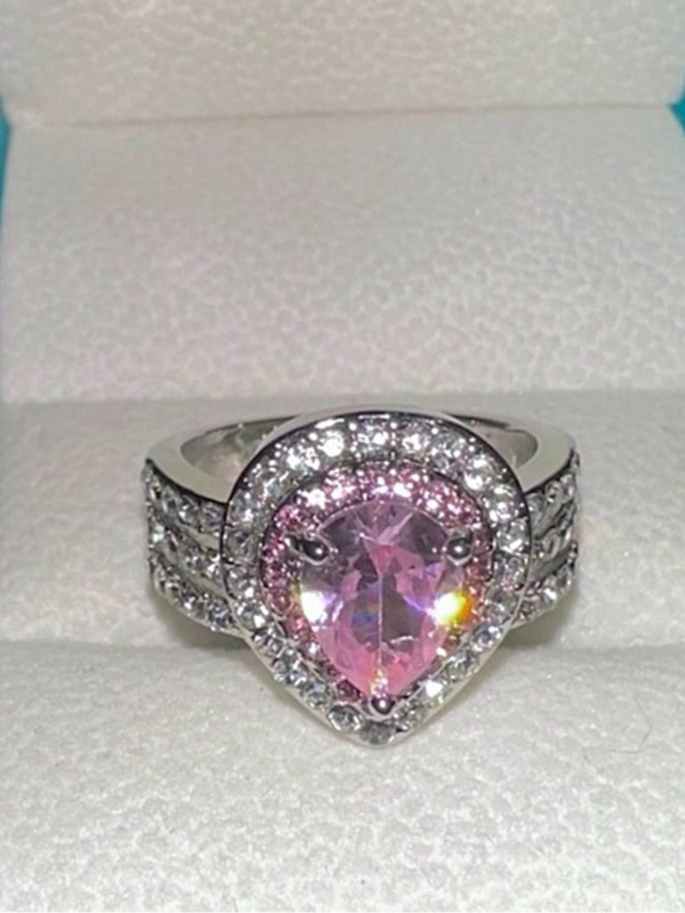 Pink rose sapphire Diamond Halo Ring Teardrop Ring 14k Gold filled classy